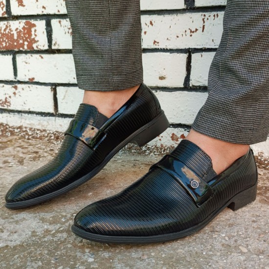 Modamela E729 Siyah Rugan Bağcıksız Klasik Erkek Ayakkabı