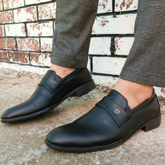 Modamela E731 Siyah Cilt Bağcıksız Klasik Erkek Ayakkabı