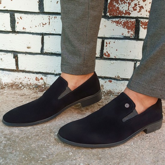 Modamela E734 Siyah Süet Bağcıksız Klasik Erkek Ayakkabı