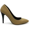 Modamela K014 Krem Rengi Deri Topuklu Kadın Ayakkabı