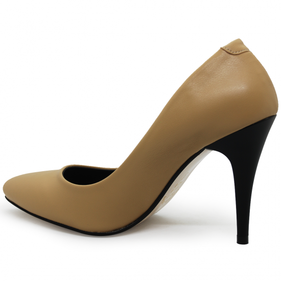 Modamela K014 Krem Rengi Deri Topuklu Kadın Ayakkabı