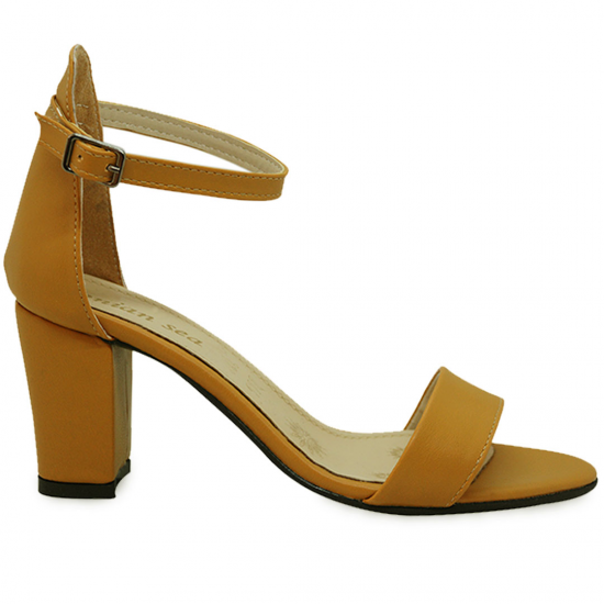 Modamela K021 Hardal Sarı Deri Topuklu Kadın Ayakkabı