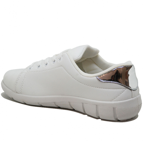 Modamela K088 Beyaz Deri Bağcıklı Kadın Spor Ayakkabı