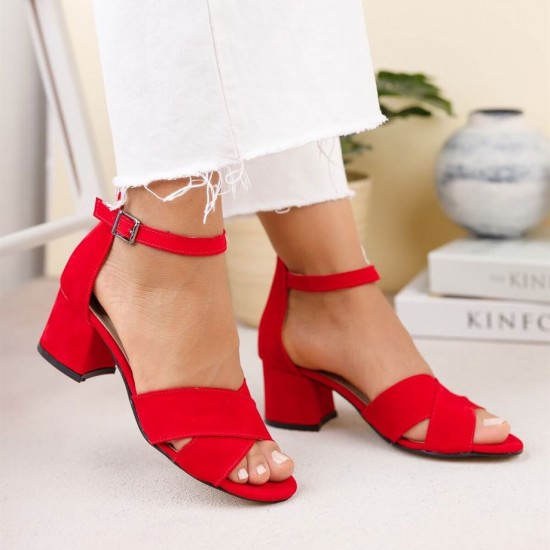 Modamela K129 Kırmızı Süet Topuklu Kadın Ayakkabı