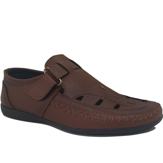 Modamela E508 Kahverengi Deri Günlük Erkek Sandalet