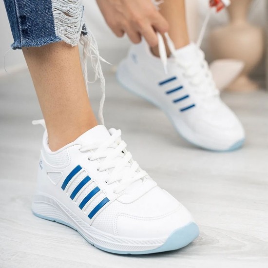 Modamela K209 Beyaz Mavi Çizgili Kadın Spor Ayakkabı
