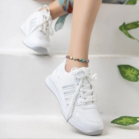 Modamela K211 Beyaz Gümüş Çizgili Kadın Spor Ayakkabı